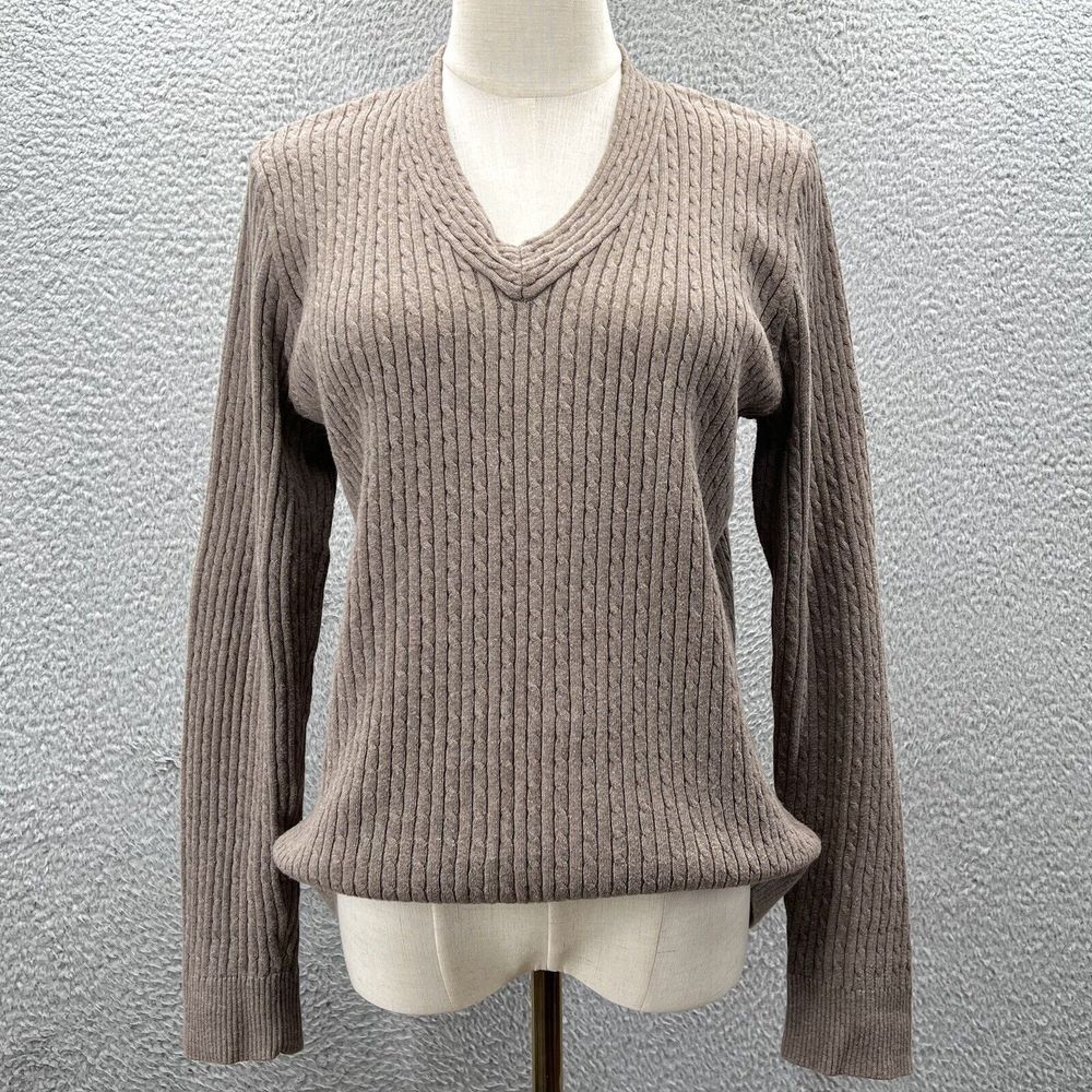 JEANNE PIERRE Women's V-Neck Sweater in Taupe